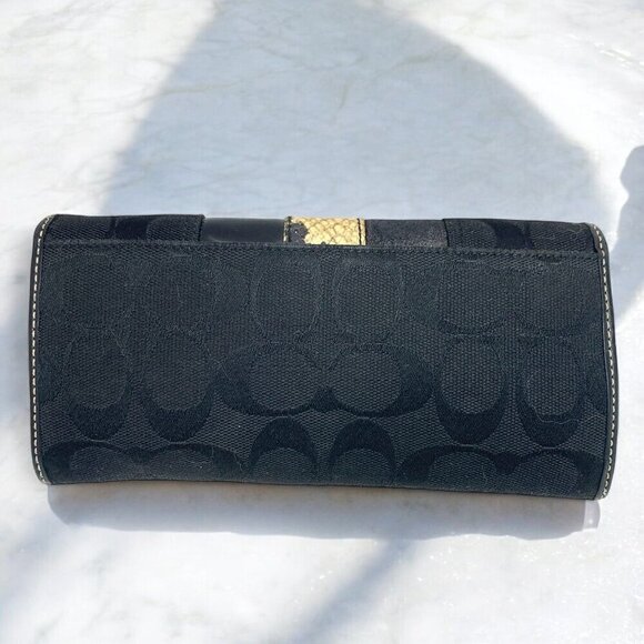 COACH Signature Large Wallet Black Canvas & Leather Beige Snakeskin Stripe - Picture 6 of 14